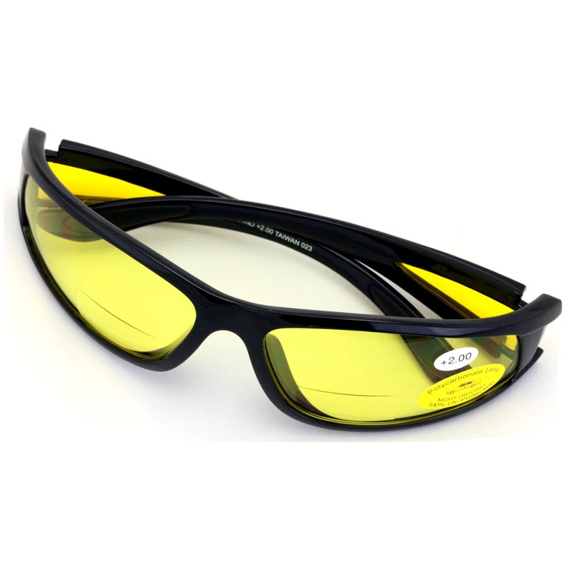 BiFocal Black Sunglasses With Yellow Night Driving Lens - 100%