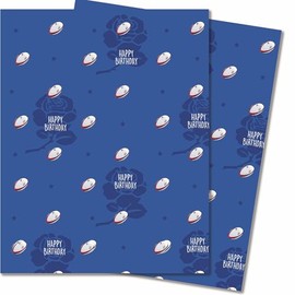 2 Sheets of Rugby Wrapping Paper - Blue Rugby Gift Wrap - 70x50cm - Recyclable & Eco Friendly