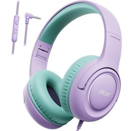 Auriculares infantiles con cable para la escuela - Auriculares de botón con limitador de volumen de 85/94 dB, conector de 3,5 mm, plegables, sonido es