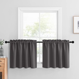 NICETOWN Short Curtains for Small Windows, Blackout Adjustable Length Curtains 24 inches Length + 1.6 inches Header Double Rod Pocket Cabinet Cupboards Shades, 2 Panels, 42" Wide per Panel, Grey