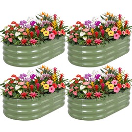 Galvanized Raised Garden Bed- Planter Garden Boxes Outdoor, Raised Beds for Gardening, 4x2x1ft Metal Garden Bed Kit for Vegetables Flower, Planter Raised Bed with Protective Tape & Tools.Green-4pack
