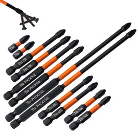 12Pcs Magnetic Impact Driver Bits, Screwdriver Driver Bits Set, Impact Driver Bits Pozidrive Screw Accessories(25mm/50mm/65mm/70mm/90mm/150mm)