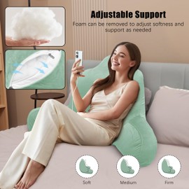 MOIICARE Reading Pillow for Adults - Back Support Cushion with Detachable Washable Cover for Sitting Up in Bed, on Couch, Sofa, or Floor - Dorm Essentials, Green