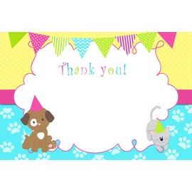 30 Blank Thank You Cards Notes Girl Puppy Kitten Pawty Birthday + 30 White Envelopes
