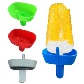 4 PCS Popsicle Holders, Ice Pop Sleeves with Built in Straw, No Drip Silicone Reusable Popcical Holder (Red Green Grey Blue)