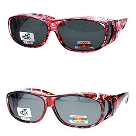 2 Pair Polarized Fit Over Oval Rectangular Sunglasses - 8866JP2-Light Red/Red