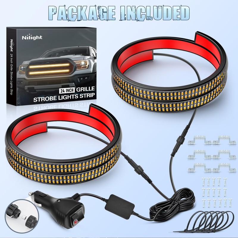 Nilight 2PCS 24 inch Truck Grille Strobe Lights Strip 384