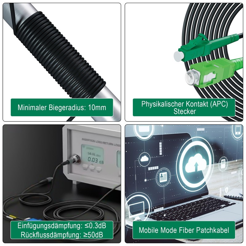 8ternityFiber OS2 Armoured Fibre Optic Cable LC/APC to SC/APC 5M/16FT,