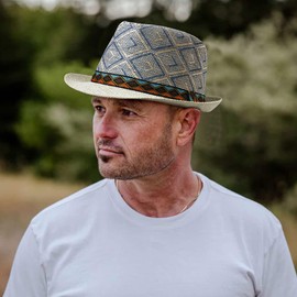 Initlove Straw Fedora Hat for Men Women Summer Short Brimmed Trilby Hats Navy