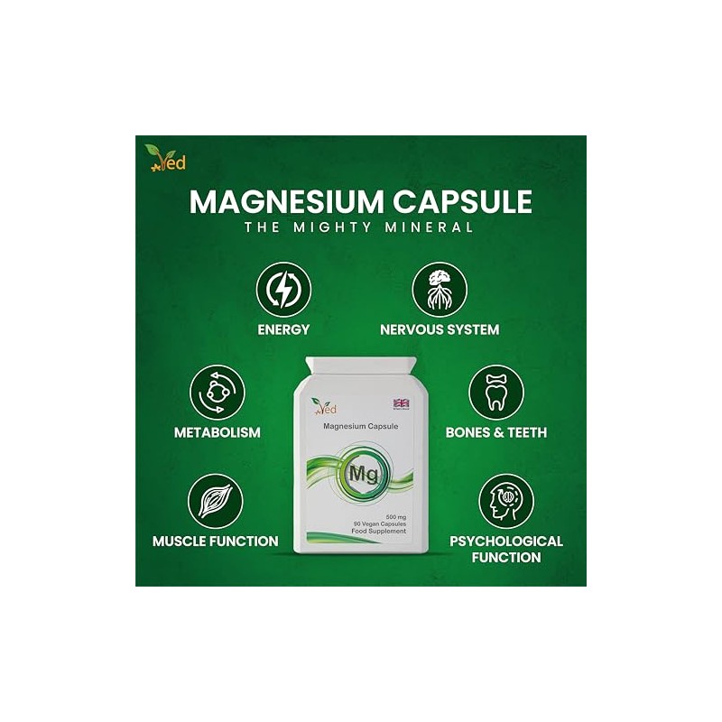 Ved's Extra Strength Magnesium Casules| Natural Food Supplement | 500