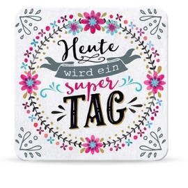 Sheepworld My Beautytree 44613 Coaster No. B15, Heute wird ein super Tag, Cork, 9.5 cm x 9.5 cm