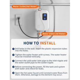 Tankless Water Heater Electric 3000W Instant Water Heater Under Sink 110V, Portable, On Demand Hot, Small, with Digital Display, for Kitchen
