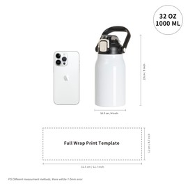 PYD Life 3 Pack Sublimation Water Jugs Bottles Vacuum Flasks White Blanks 32 OZ with Portable Sippy Up Lid and Straw Large Stainless Steel Travel Tumblers Cups Mugs for Tumbler Heat Press Printing