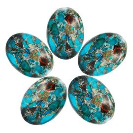 TUMBEELLUWA Sea Sediment Jasper Oval Stone Cabochons Flatback Semi-precious CAB for Jewelry Making Pack of 5, Sea Green(18x25mm)