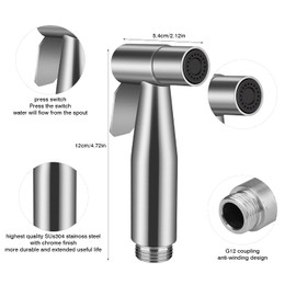 Bidet Handbrause, Bidet Aufsatz für Badarmaturen WC mit G1/2" Ventil Hand Bidet Sprayer mit 1.5m Duschschlauch und Sprühhalter, Bidet Handbrause für Persönliche Hygiene&Windelreinigung&Haustierbad
