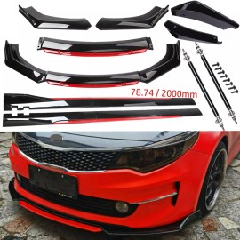 Unbranded For Kia Optima Front Bumper Lip Spoiler Body Kit+Side Skirt Glossy black+red