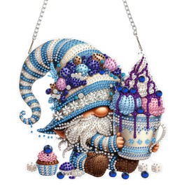 NEWENMO 5D Adorable Gnome Diamond Painting Hanging,Ice Cream Diamond Art Hanging Ornament Kits,Crystal Rhinestone Acrylic Gem Art Pendant Ornaments,for Windows,Walls,Doors and Garden Decoration