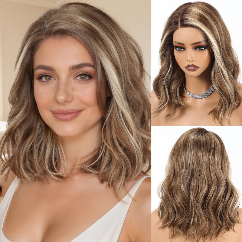HAIRCUBE Peluca sintética con encaje frontal, sin pegamento, con raya