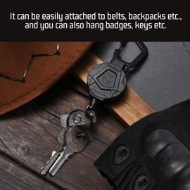 Bolt Dropper Retractable Key Rings - Heavy Duty Key Carabiner Badge Holder, Tactical ID Badge Reel with Retractable Keychain Steel Cord - Work ID Badge Holder - Pack of 2
