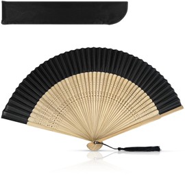 FLEXNOVA Pack of 2 Black Hand Fans, Small Foldable, Mini Fecher Women's Summer Bamboo, Small Hand Fan, Sturdy, Hand Fan Folding Fan for Weddings, Dance, Party, Home Decorations