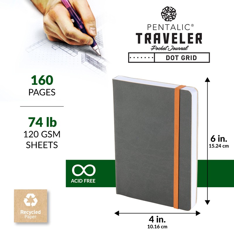 Pentalic 4 x 6" Pocket Dot Grid Traveler Journal, 160