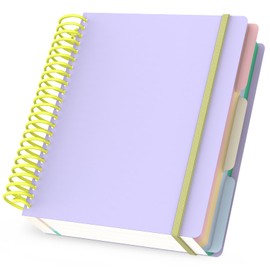 Yarotm Squared Notebook A5 - Spiral Notebook 120 Sheets - 90GSM Squared 5mm Paper Notepad - 16.3x20.5cm Soft Wirebound Notebooks with Dividers - Purple Grid Journal Notepad