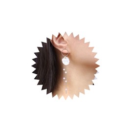 Aneneiceera Boho Acrylic Flower Pearl Earrings Gold Pearl Necklace Earrings Enamel Petal Dangle Earrings Long Tassel Chain Earrings Pearl Wedding Earrings Jewellery for Women and Girls, Zinc, No