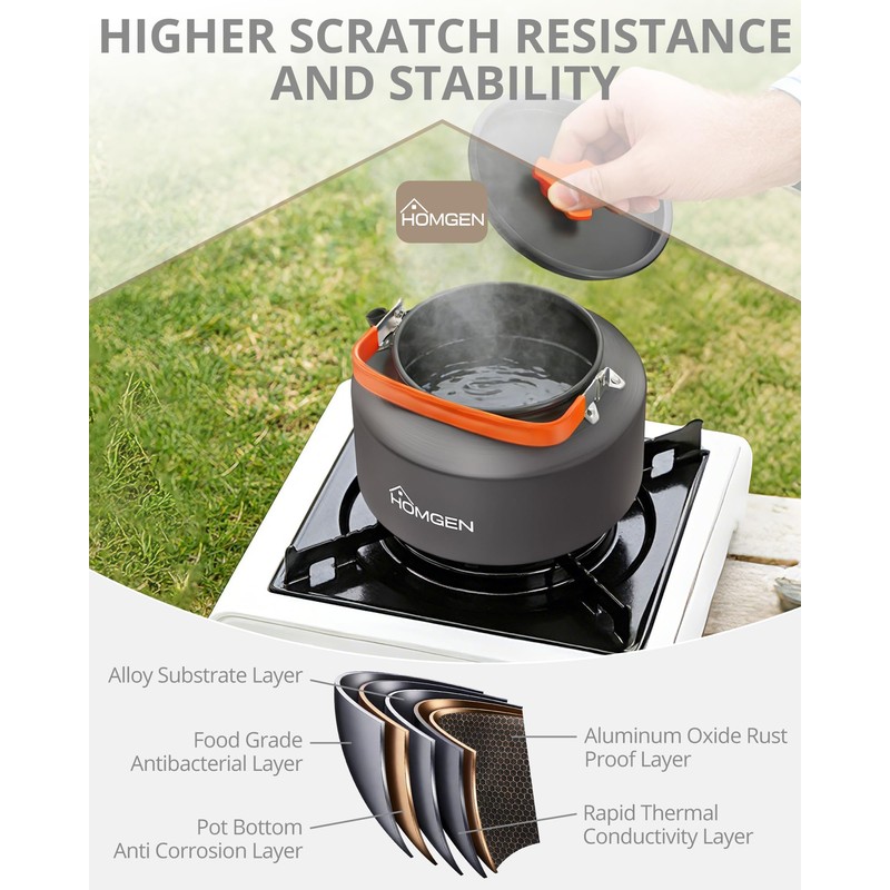 HOMGEN 2L Large Portable Camping Kettle for Outdoor Hiking with