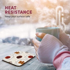 Great Single Coaster Square - Autumn Theme Leaf Pine Cone |Glossy Quality Coasters | Tabletop Protection for Any Table Type #3064