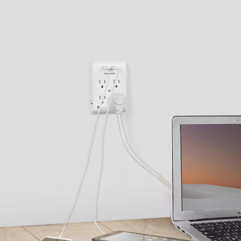 DEWENWILS 4-Outlet Wall Outlet Adapter with 2 USB and Light