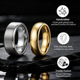 GTMJ 2PCS Wedding Band Stainless Steel Ring for Men Women-Hypoallergenic & Waterproof-Never Tarnish-6MM and 8MM Mens Ring Comfort Fit Size9.5