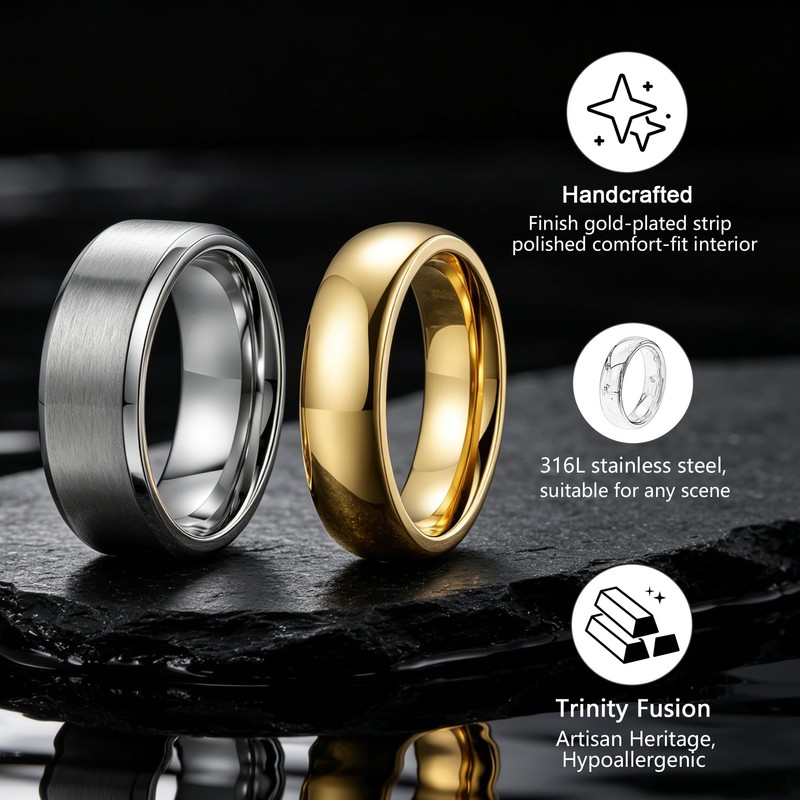 GTMJ 2PCS Wedding Band Stainless Steel Ring for Men Women-Hypoallergenic
