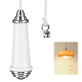 QILUCKY Ceramic Bathroom Light Pull Cord, Pull Cord Light Switch Bathroom, Pull Cord Handle with 150cm Light Pull Cord Extension and Cord Connector, Ceramic Light Pull Cord for Light And Fan Switches