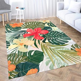 Gesmatic Play Area Rug, Small Area Rug(2X3) Summer Colorful Hawaiian Pattern Tropical Plants Hibiscus Flowers Oriental Area Rug, Suitable for Living Room, Kitchen, Outdoor