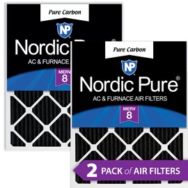 Nordic Pure 16x25x1 (15 1/2 x 24 1/2 x 3/4) Pure Carbon Pleated Odor Reduction Furnace Air Filters 2 Pack