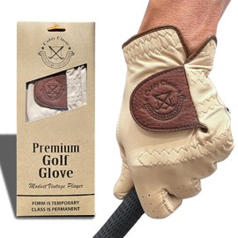 XEIRPRO Caddie Classic High-End Vintage Men's Golf Gloves | Solely Crafted with AAA Cabretta Leather | Long-Lasting Durability with Comfortable & Soft Feeling | Golf Glove for Men (TAN, MED, Left)