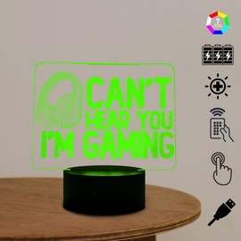 Headphones 3D Cool Style Illusion Night Light Can't Hear You I'm Gaming Lamp Creative Game Table Decoration Sign Light with Remote Control 16 Colors LED Lamp Birthday Christmas for Kids boy Girl