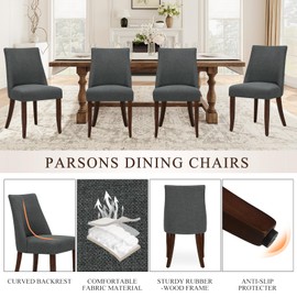 COLAMY Upholstered Dining Chairs Set of 2, Mid Century Modern Kitchen Chairs with Back, Farmhouse Fabric Side Dining Room Chairs with Wood Legs for Dining Room Restaurant, Dark Grey