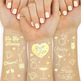 CharmeFleur Gold Hen Party Tattoos, 54 Pieces | Hen Party Gifts, Bridesmaids Temporary Colours, Metallic Wedding Party Accessory, Bridesmaid Gift, Hen Do