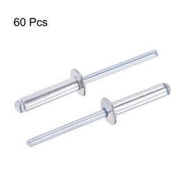 sourcing map Blind Rivets Aluminium Pull Rivets Core Decoration Rivets 5 mm Diameter 20 mm Handle Length Silver Pack of 60