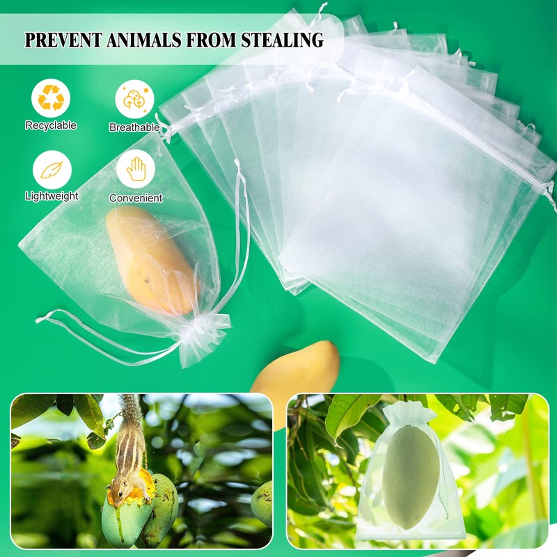 50 Pcs Fruit Protection Bags, 8x12 White Fruit Netting Bags