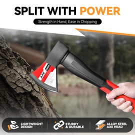 Auto Dynasty 15" Wood Axe, Red Wood Chopping Axe with Anti-Slip and Shock Reduction Handle, Wood Splitter Camping Outdoor Hatchet with Forged Steel Blade for Wood Splitting and Kindling
