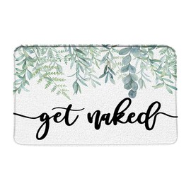 AMHNF Green Leaves Bath Mat Get Naked Watercolor Sage Eucalyptus Leaves Botanical Plant Branch Floral Rustic Creative Modern Bathroom Decor Rug Absorbent Doormat Kitchen Toilet Floor Rug