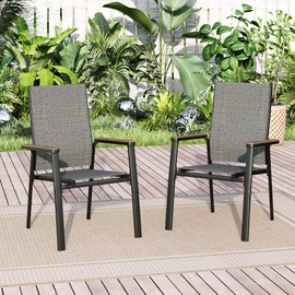 Sophia & William Patio Dining Chairs Aluminium Lightweight Textilene Outdoor Dining Chairs Stackable 2 Pieces Patio Chairs for Lawn Garden Backyard Pool