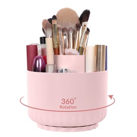 SKYDUE Makeup Organizer, Rotating Pencil Pen Holder for Desk, Dual-Purpose Desk Organizer for Cosmetics & Pens, Makeup Brush Holder with 5 Slots, Pencil Cup for Office, Home