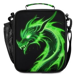 LOMBARDIDEN Kids Lunch Bag - Green Dragon Insulated Lunch Box for Girls Boys - Back to School Thermal Reusable Lunchbox Leakproof Cooler Tote Bag for School Picnic Travel