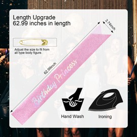 CIEHER Birthday Princess Sash Birthday Sash Birthday Sashes for Women Girls Princess Party Favors Princess Birthday Decorations - Pink Sash