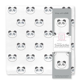 SwaddleDesigns Manta de Muselina de algodón, Manta de recepción para niños y niñas, el Mejor Regalo de Ducha, 46 x 46 Pulgadas, Panda Negra