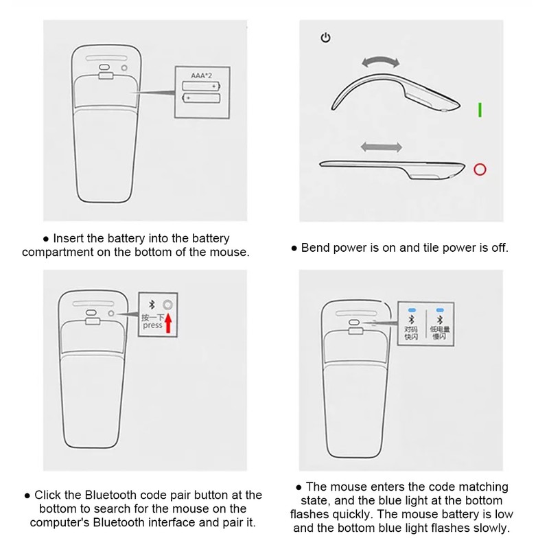 Bluetooth Foldable Wireless Ergonomic Arc Touch Computer Mouse Silent PC
