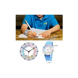 CHAOTECHY Kids Analog Quartz Wrist Watch Girls Boys Learning Watch 2pcs Change Interchangeable Textile Strap,Learning Read Time (Rainbow+Blue)